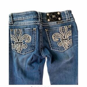 Miss Me Blue Boot Cut Jeans with Fleur-de-Lis Embroidery